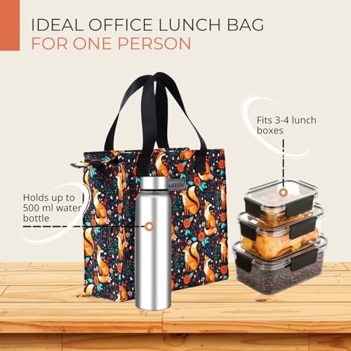 HAMELIN Lunch Bag for Office | Leakproof Tiffin Box Bag for Office, School & Travel | Lunch Box Bags for Men, Women & Kids | Stylish Lunch Bags for Boys & Girls|Tiffin Bag for Travel| Quick Brown Fox - Image 3