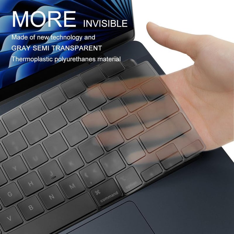 Oaky حماية لوحة المفاتيح الممتازة لجهاز MacBook Air 15.3 بوصة [A3114 A2941 M2/M3/M4] و MacBook Air 13.6 بوصة [A3113 A2681 M2/M3/M4] - رمادي شفاف - Image 3