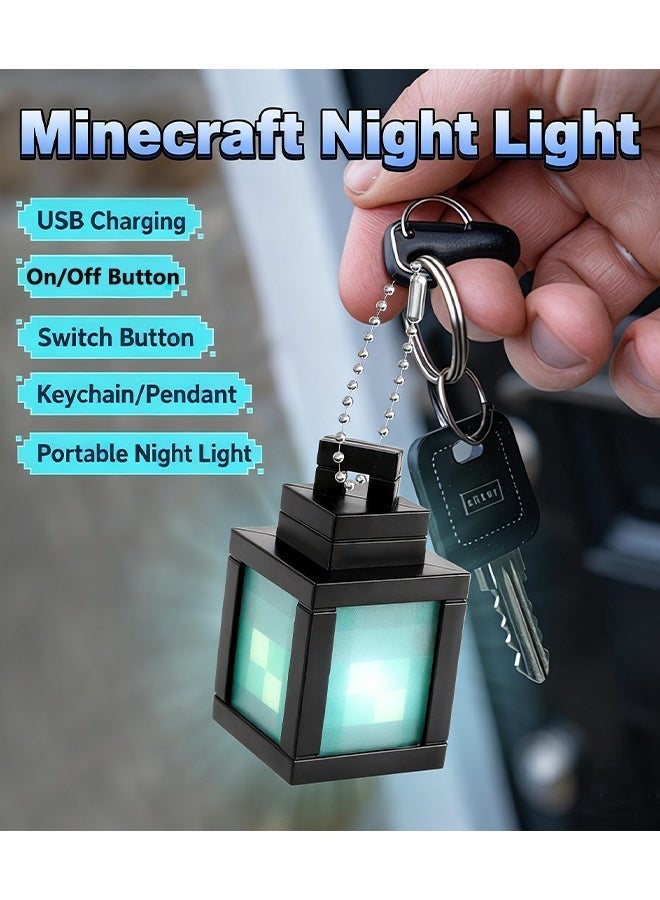 Minecraft Mini Night Light Portable Rechargeable LED Keychain Lamp for Gamers Kids Bedroom Desk Decor and Backpack Accessory,Blue - Image 3