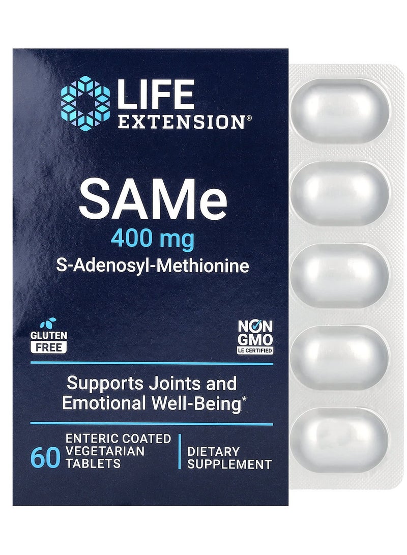 SAMe S-Adenosyl-Methionine, 400 mg, 60 Enteric Coated  Vegetarian Tablets