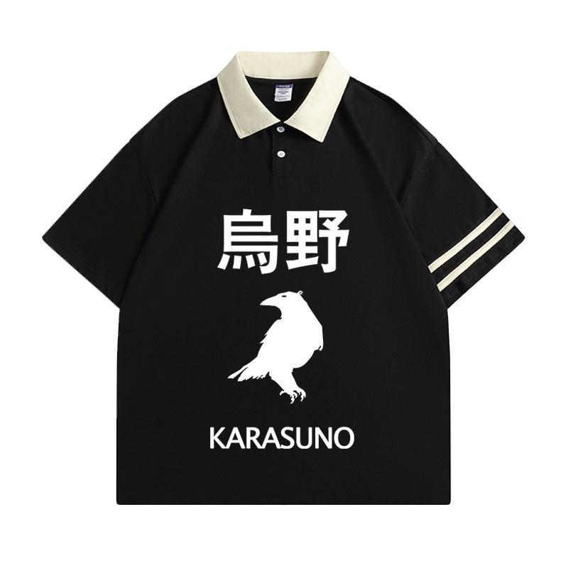 Volleyball Junior Animation Short-sleeved T-shirt Men's and Women's Uno College Volleyball Department Xigu Evening Retro Polo Shirt Summer New - Image 3