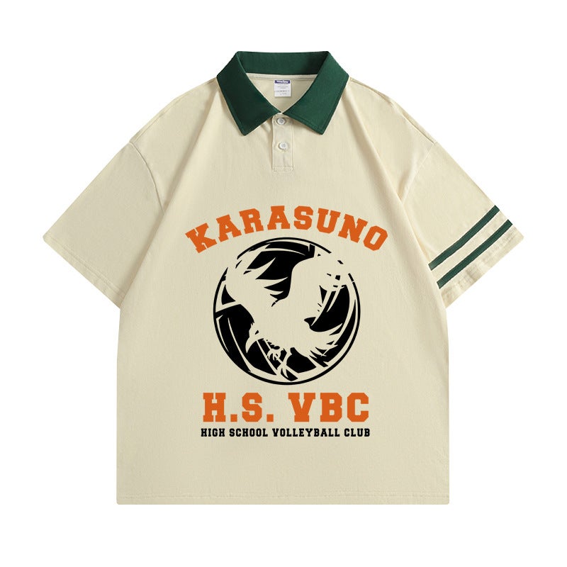 Volleyball Junior Animation Short-sleeved T-shirt Men's and Women's Uno College Volleyball Department Xigu Evening Retro Polo Shirt Summer New - Image 4