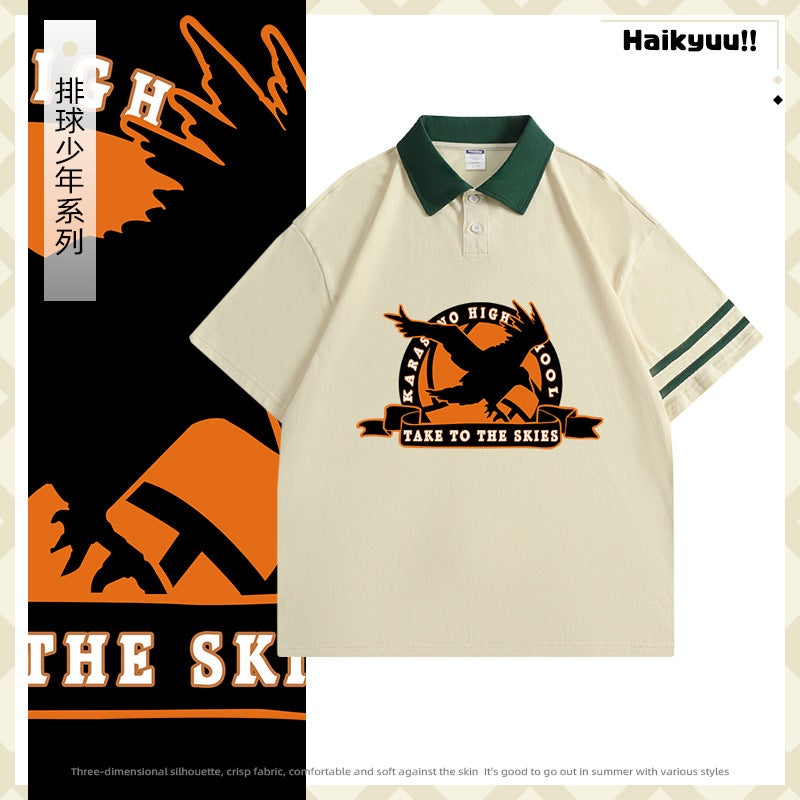 Volleyball Junior Animation Short-sleeved T-shirt Men's and Women's Uno College Volleyball Department Xigu Evening Retro Polo Shirt Summer New - Image 2