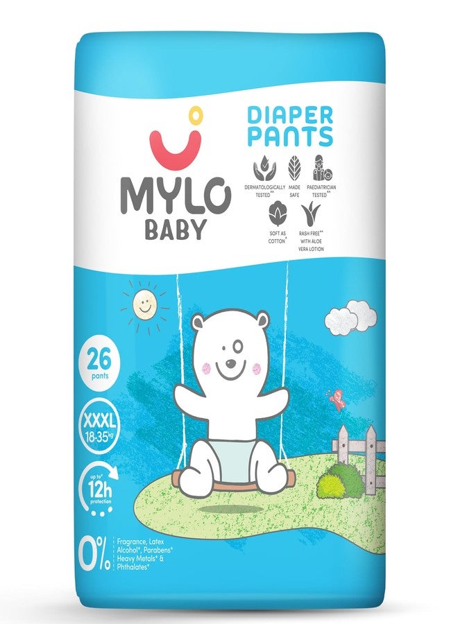 Mylo Baby Diaper Pants (XXXL) Size 18-35 kgs (26 count) Leak Proof | Lightweight | Rash Free | Upto 12 Hours Protection | ADL Technology | with Aloe Vera Lotion - Image 1