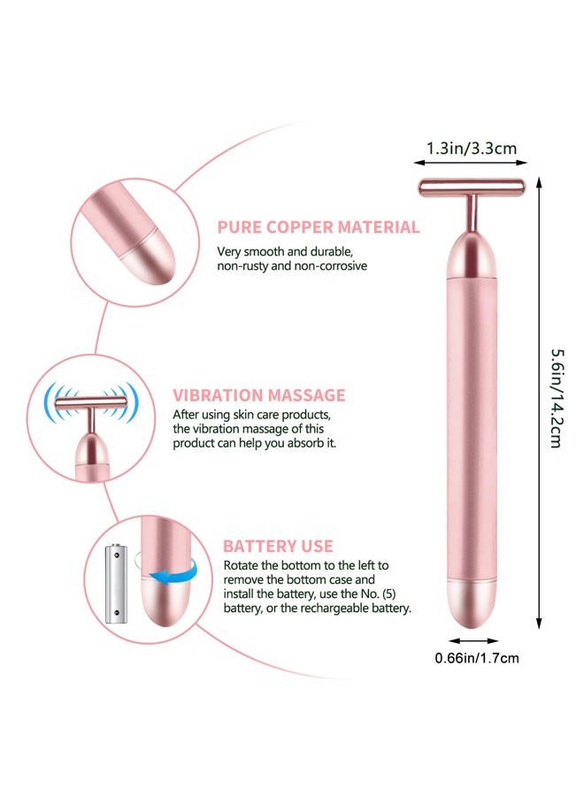 Aubric 2 Pack T Shape Face Massager Beauty Bar Golden & Pink Facial Massager, Portable Electric Vibration Face Neck Body Massager for Firming Lifting Anti Aging Skin Tightening Wrinkle Reducing - Image 2