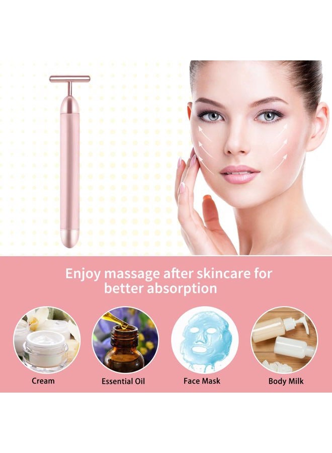 Aubric 2 Pack T Shape Face Massager Beauty Bar Golden & Pink Facial Massager, Portable Electric Vibration Face Neck Body Massager for Firming Lifting Anti Aging Skin Tightening Wrinkle Reducing - Image 5