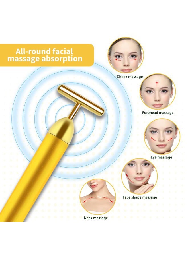 Aubric 2 Pack T Shape Face Massager Beauty Bar Golden & Pink Facial Massager, Portable Electric Vibration Face Neck Body Massager for Firming Lifting Anti Aging Skin Tightening Wrinkle Reducing - Image 4