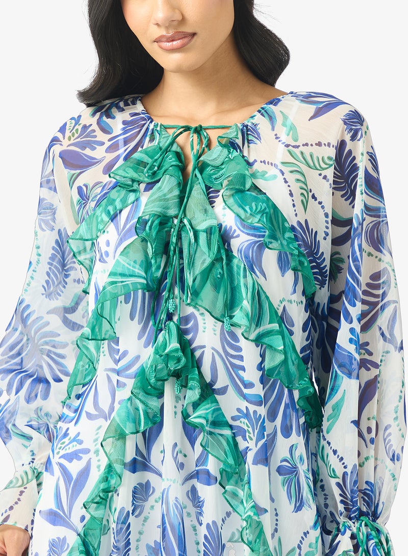 Hope & Ivy Contrast Frill Detailed Puff Sleeve Maxi Dress - Image 3