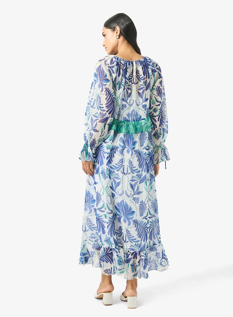 Hope & Ivy Contrast Frill Detailed Puff Sleeve Maxi Dress - Image 2