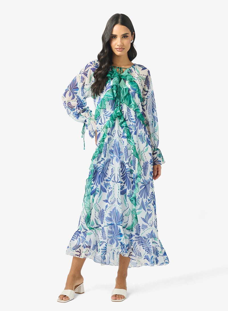 Hope & Ivy Contrast Frill Detailed Puff Sleeve Maxi Dress - Image 4
