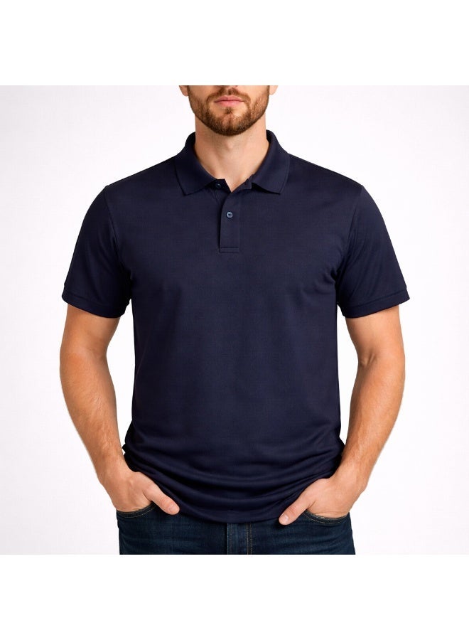 COOL TEX Cooltex Unisex Cotton Polyester Plain Navy Blue Polo T-Shirts Cool Dry-Fit Material Short Sleeves Soft and Comfortable - Image 1