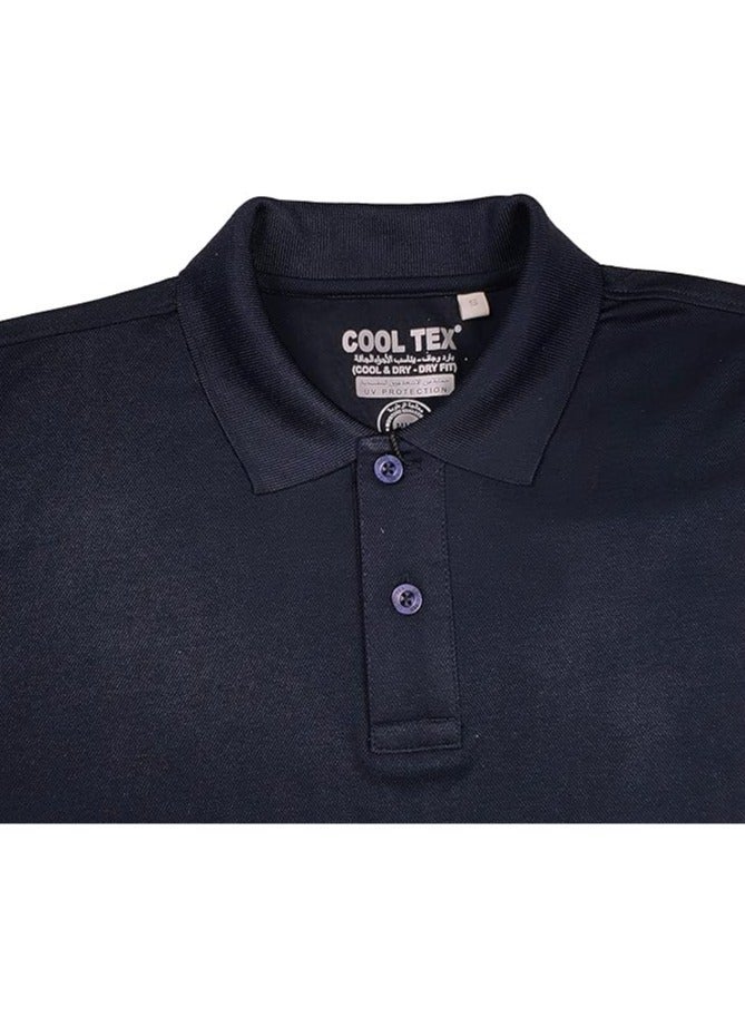 COOL TEX Cooltex Unisex Cotton Polyester Plain Navy Blue Polo T-Shirts Cool Dry-Fit Material Short Sleeves Soft and Comfortable - Image 4