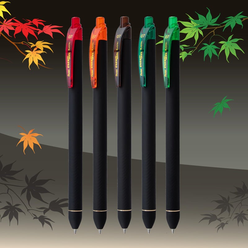 Pentel EnerGel Kuro Shades of Leaves, Retractable Liquid Gel Pen, Assorted Ink Colors, Pack of 5 (BL437LVSPF5) - Image 2