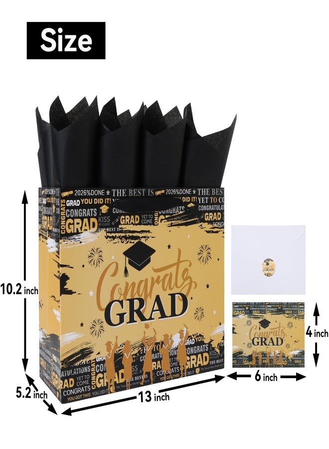 Qirrmiy 13'' Large Graduation Gift Bag Set with Handles, Greeting Card, Tissue Papers and Stickers for Men Women Girls Boys Kids Teens for Graduates, College, High School, Graduation Design, 1 Pcs - Image 2