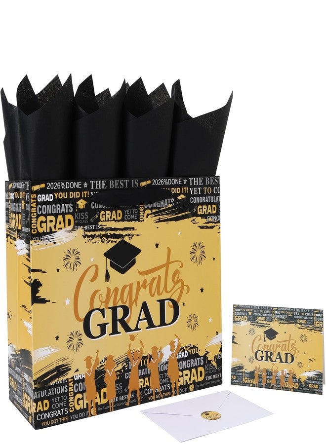 Qirrmiy 13'' Large Graduation Gift Bag Set with Handles, Greeting Card, Tissue Papers and Stickers for Men Women Girls Boys Kids Teens for Graduates, College, High School, Graduation Design, 1 Pcs - Image 1
