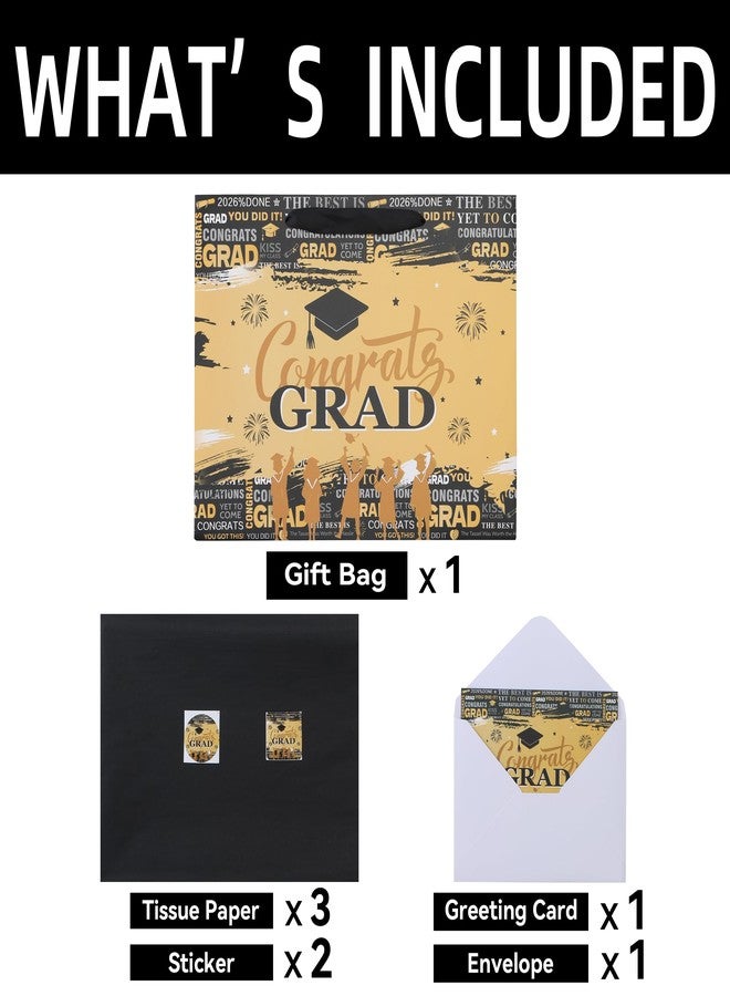 Qirrmiy 13'' Large Graduation Gift Bag Set with Handles, Greeting Card, Tissue Papers and Stickers for Men Women Girls Boys Kids Teens for Graduates, College, High School, Graduation Design, 1 Pcs - Image 3