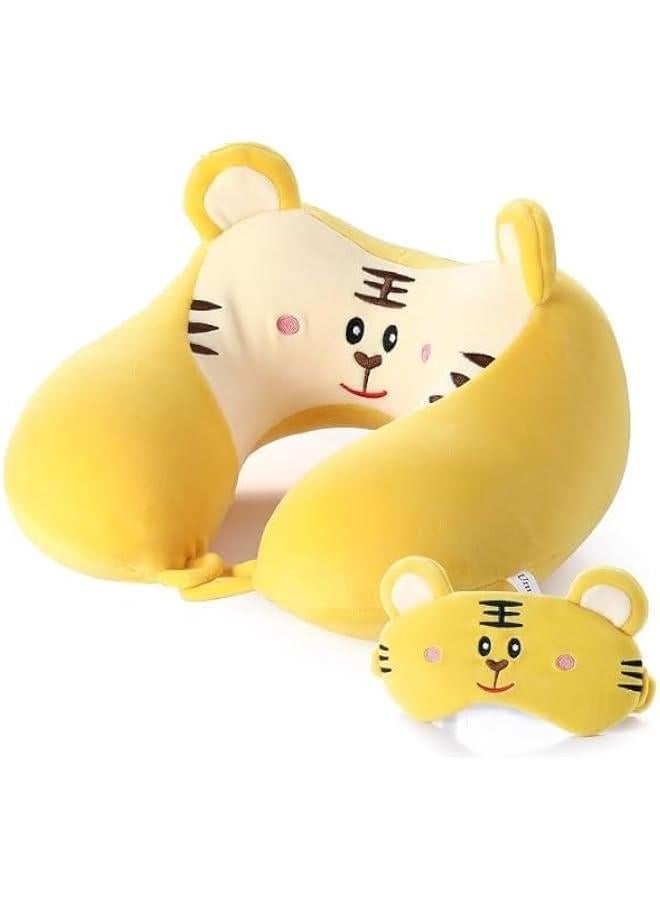 HOOKOR Memory Foam Animal Travel Pillow, Comfortable Neck Pillow with Cute Eye Mask Lightweight Traveling Pillow for Airplane, Car, Train, Bus and Home Use (Tiger)  - Image 2