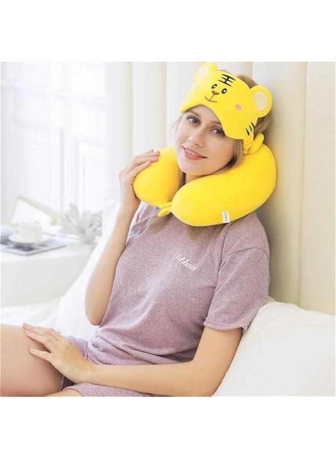 HOOKOR Memory Foam Animal Travel Pillow, Comfortable Neck Pillow with Cute Eye Mask Lightweight Traveling Pillow for Airplane, Car, Train, Bus and Home Use (Tiger)  - Image 5