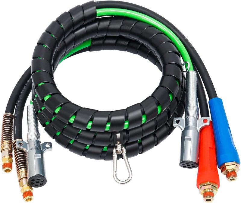 YiaChuii 12ft 3 in 1 ABS Air Power Line Semi Truck Airpower Lines Hose Wrap 7 Way Electrical Cable for Tractor Trailer - Image 1