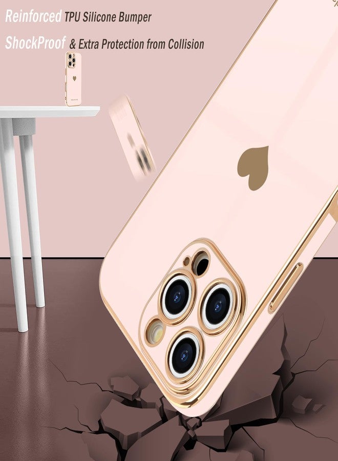 Teageo جراب Teageo لهاتف iPhone 16 Pro Max مع واقيين للشاشة بنمط قلب للنساء والفتيات، مطلي بطبقة لامعة فاخرة، مصنوع من مادة TPU الناعمة، مقاوم للخدوش والصدمات، جراب هاتف لهاتف iPhone 16 Pro Max، لون وردي فاتح - Image 4