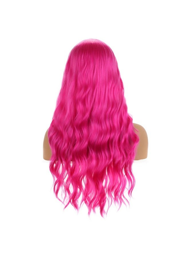 MAGQOO Hot Pink Wig Magenta Wig Long Curly Wavy Pink Wigs For Women Girls Middle Part Heat Resistant Hight Density Synthetic Wigs (Hot Pink)  - Image 5