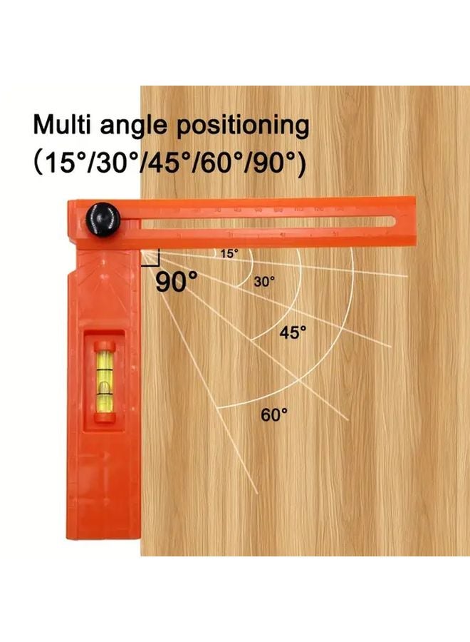 Multi Function Angle Ruler Heavy Duty Orange Woodworking Positioning Tool with Rotatable Spirit Level for Precision Alignment - Image 3