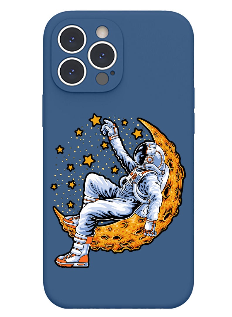 Theodor Protective Slim Fit Case Liquid Silicone Cover with Full Body Protection Anti-Scratch Shockproof Case For iPhone 13 Pro Max Blue  - Astronaut riding Bike - Image 1