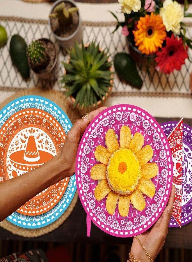 QZYL 96 Pcs Cinco De Mayo Decorations, Disposable Fiesta Plates and Napkins Sets, Colorful Mexican Decor Fiesta Paper Tableware Papel Picado for Taco Carnival Birthday Shower Party Supplies, Serves 24 - Image 5
