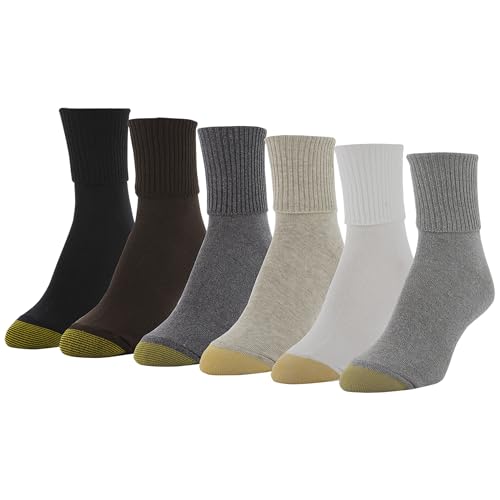 GOLDTOE Women's Classic Turn Cuff Socks, Multipairs, Brown Grey Mix (6-Pairs), Shoe Size: 6-9 - Image 1