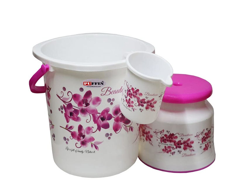 Puffin Square 6 Pcs Bathroom Set in Bucket+Tub+Mug 1L+Stool+Dustbin+Soap Case - Image 5