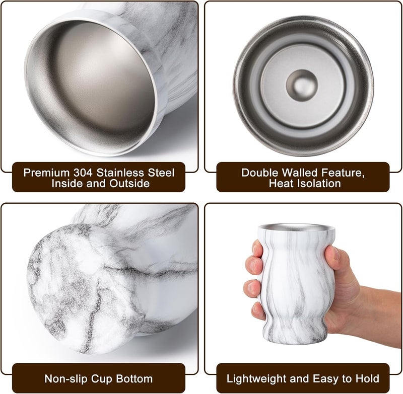 Husfunov 8oz Yerba Mate Cup, 304 Stainless Steel Double-Wall Mate Cup, Heat Insulation Yerba Mate Gourd, Tea Cup Set Includes Cleaning Brush & 2 Bombillas (Marble) - Image 3