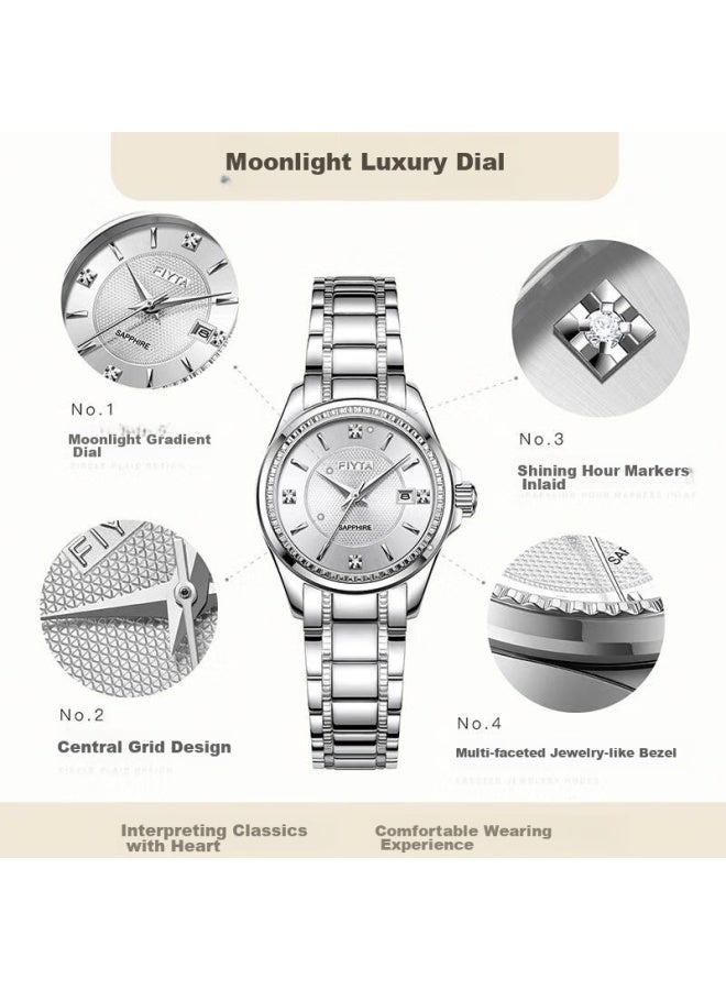 Fiyta Classic Series "white Moonlight" Mechanical Steel Strap Watch, Elegant Business Women's Watch, Holiday Gift Box - Image 2