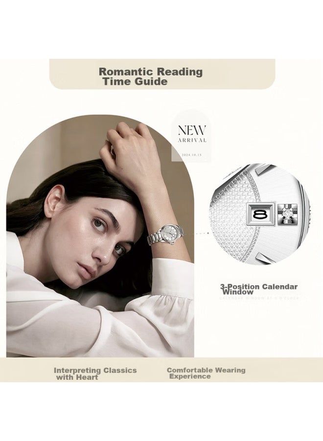 Fiyta Classic Series "white Moonlight" Mechanical Steel Strap Watch, Elegant Business Women's Watch, Holiday Gift Box - Image 3