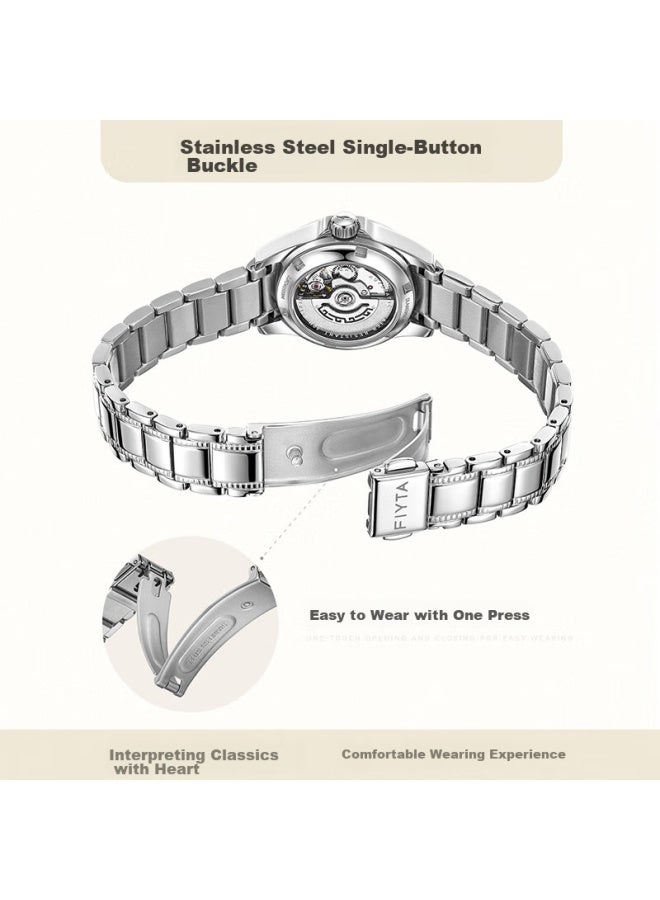 Fiyta Classic Series "white Moonlight" Mechanical Steel Strap Watch, Elegant Business Women's Watch, Holiday Gift Box - Image 5