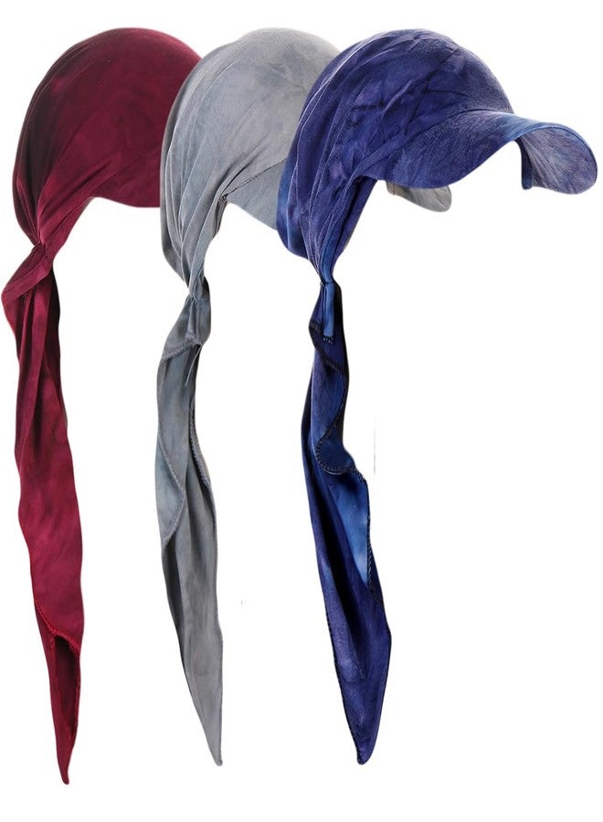 دينبري أغطية رأس طويلة جاهزة من دينبري للنساء، باندانا، عمامة، قبعة، غطاء رأس لمرضى السرطان الكيميائي، أغطية رأس للنساء الصلع، أغطية شعر، قبعة غطاء الشعر (3 قطع مصبوغة بربطة العنق) - Image 1