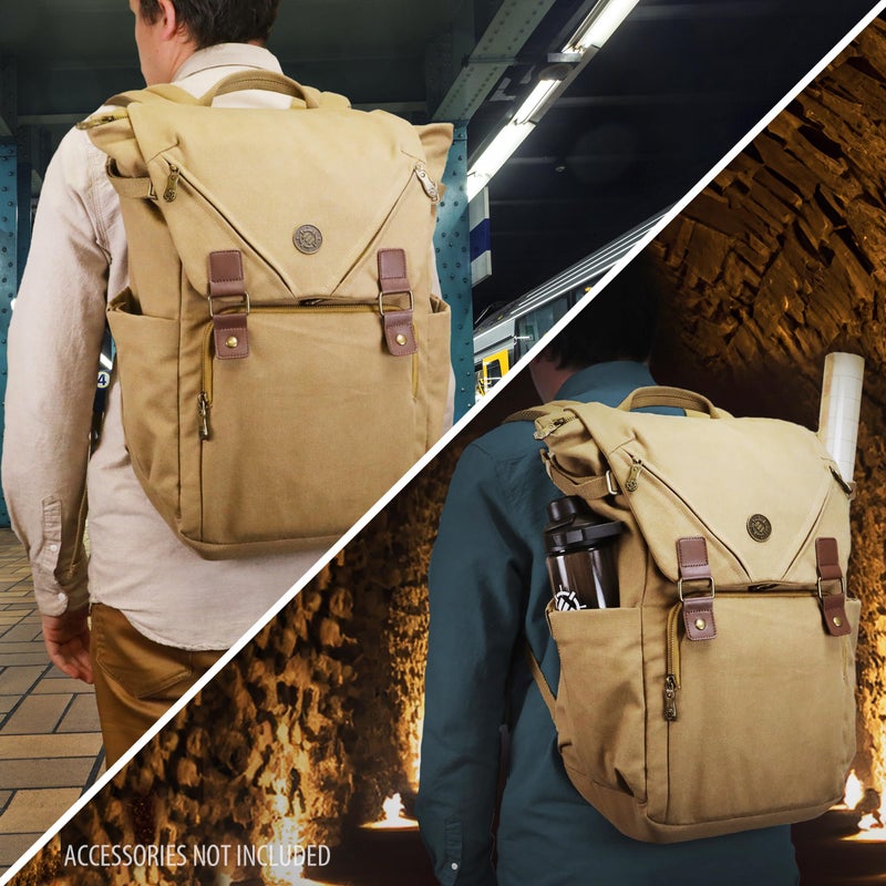ENHANCE Venture Canvas DnD Backpack - RPG DM Bag for Dungeons and Dragons with Removable Dice Tray - Travel DnD Bag fits 4-6 Books Upright, 17" Laptop/DM Screen Slot, Luggage Slot, Chest and Map Strap - Image 4