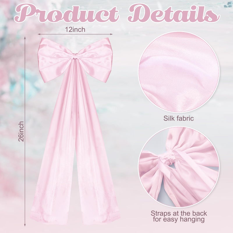 Knitgrip Large Wedding Pew Bows with Long Tails 12 x 29.5 Inch Wedding Aisle Decorations Bows Satin Ribbon Background Decor for Bridal Shower Reception Ceremony(Pink,24 Pcs) - Image 2