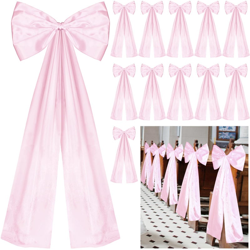Knitgrip Large Wedding Pew Bows with Long Tails 12 x 29.5 Inch Wedding Aisle Decorations Bows Satin Ribbon Background Decor for Bridal Shower Reception Ceremony(Pink,24 Pcs) - Image 1