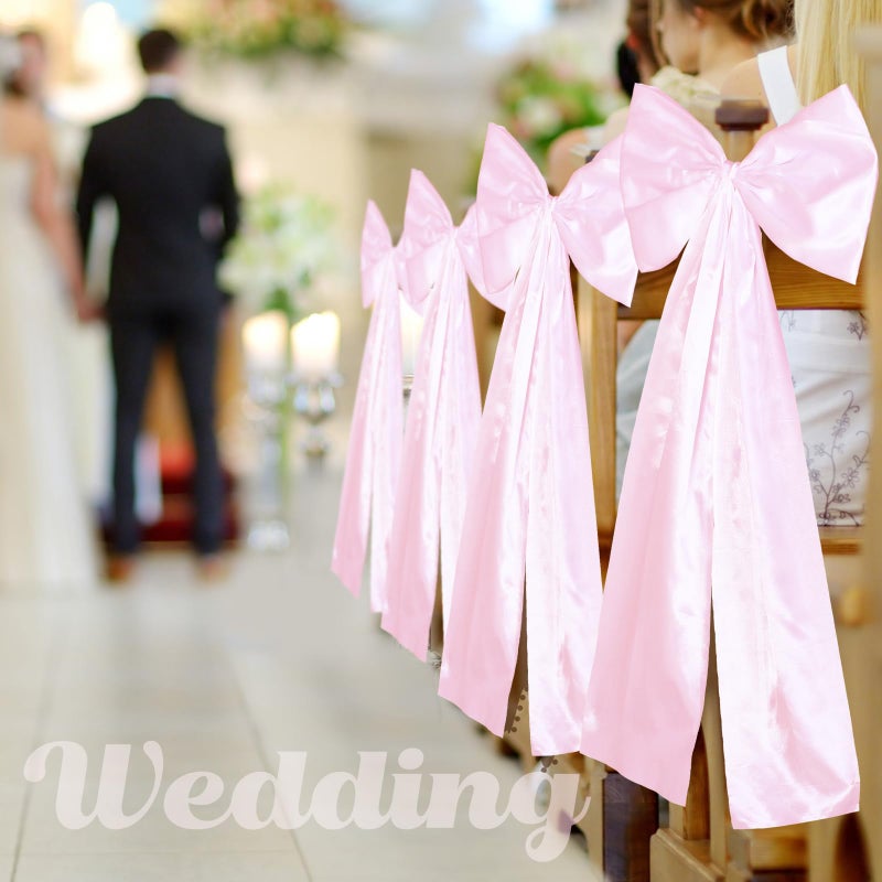 Knitgrip Large Wedding Pew Bows with Long Tails 12 x 29.5 Inch Wedding Aisle Decorations Bows Satin Ribbon Background Decor for Bridal Shower Reception Ceremony(Pink,24 Pcs) - Image 3