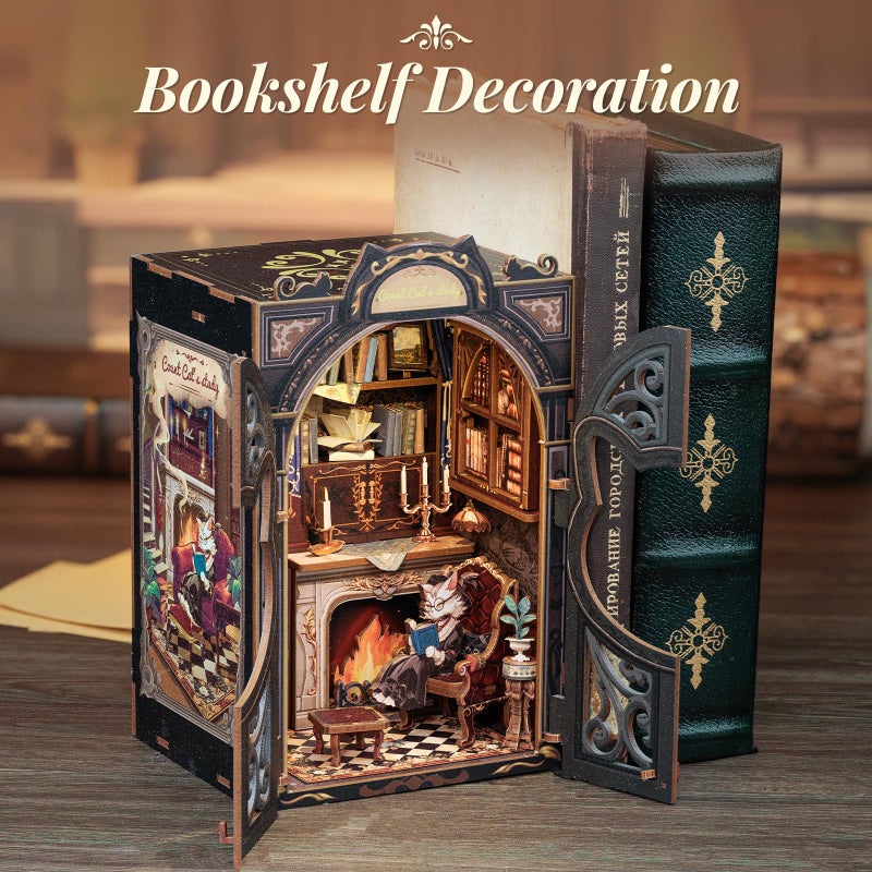 CUTEBEE Book Nook Kit - DIY Miniature House Kit for Adults and Teens, Dollhouse Booknook Tiny House Model Build Bookshelf Decor, Gifts for Family, Friends - Image 2