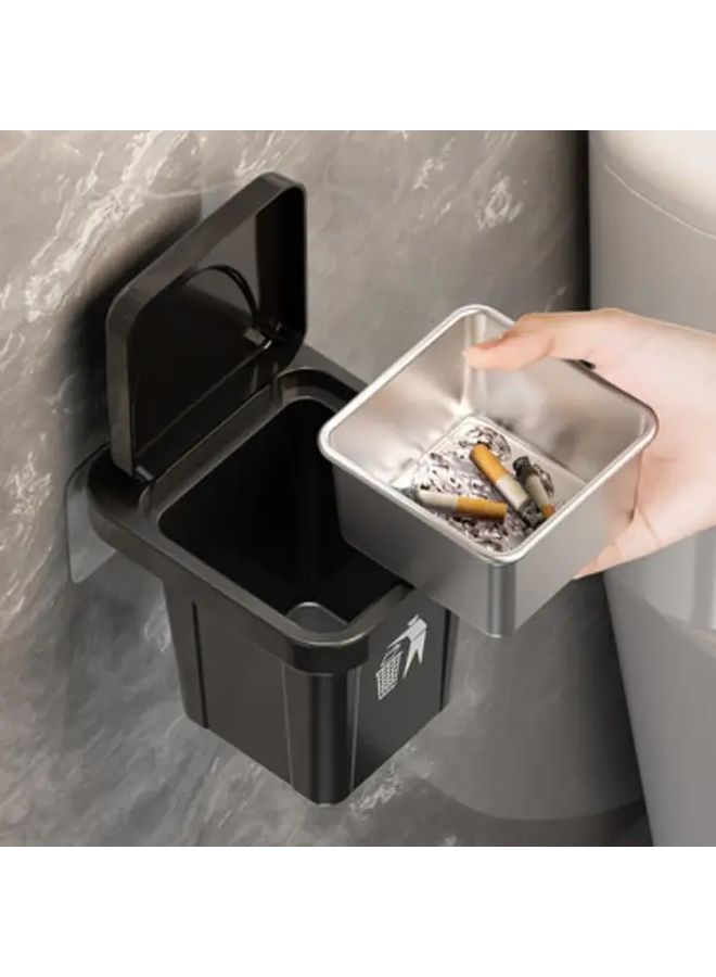 Stainless Steel Square Ashtray With Lid Black Holder Set For Indoor Outdoor Use - Image 1
