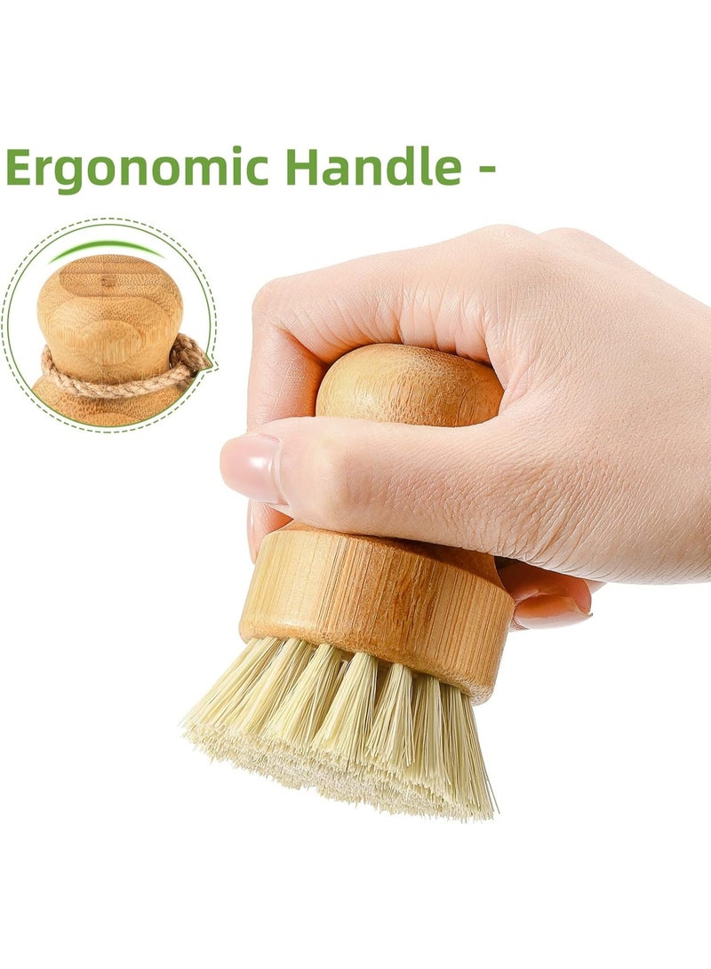 Bamboo Dish Scrub Brushes, Kitchen Wooden Cleaning Scrubbers Set for Washing Cast Iron Pan/Pot, Natural Sisal Bristles, Set of 2 - Image 2