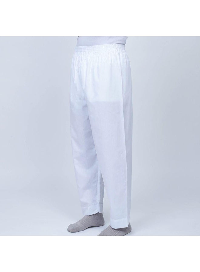 FIDCHY Men’s Fadshi Long Cotton Pants 100% Cotton Without Front Opening – Comfortable Underwear – Elastic Waistband – Ideal Under Thobe – White - Image 1