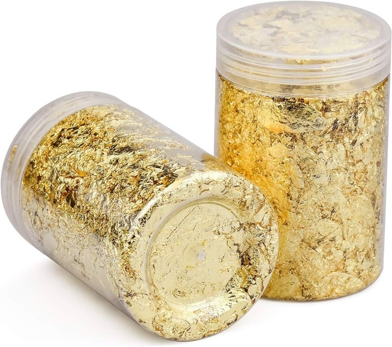 A.K GOLD LEAF AK GOLD LEAF 20g 2 Bottle Gold Flakes for Resin Imitation Gold Foil Flakes with Tweezer Gold Flakes for Decoration Nails Arts Painting Arts DIY Crafts Resin Jewelry Making etc Pack of 2 - Image 1