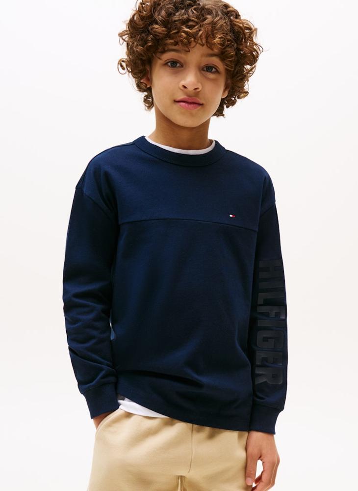 تومي هيلفيغر تيشيرت أطفال بأكمام طويلة وطبعة جرافيك - Image 1