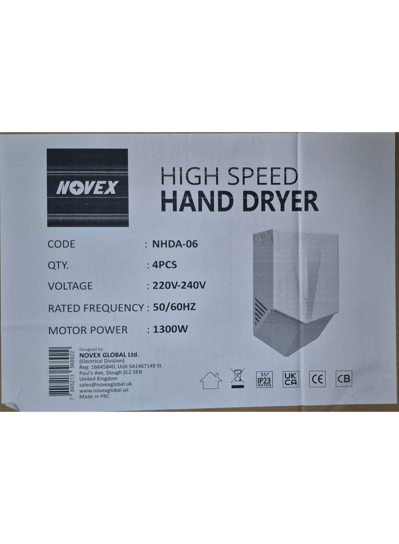 نوفيكس مجفف يدين أوتوماتيكي عالي السرعة NOVEX 1300 واط – طراز NHDA-06 | مستشعر بدون لمس | علامة تجارية بريطانية | 220-240 فولت | تصنيف IP23  مصنف - Image 5