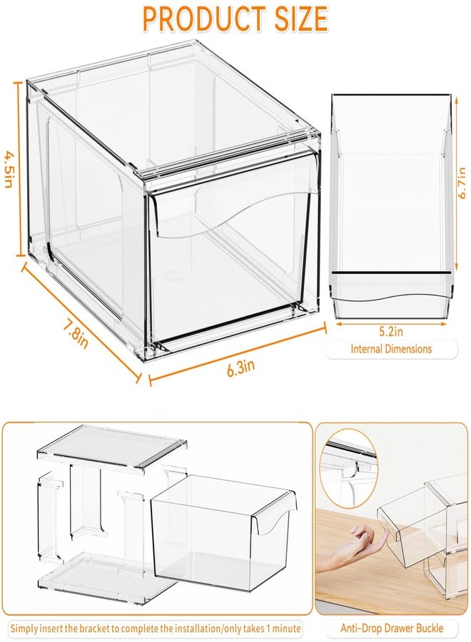 Yieach 4.4"H Small Stackable Storage Drawers,2 Pack Pull Out Clear Acrylic Drawers Organizer for Countertop,Desk,Under sink and Bathroom Closet Organizers,Plastic Makeup and Medicine Storage Organizer - Image 3