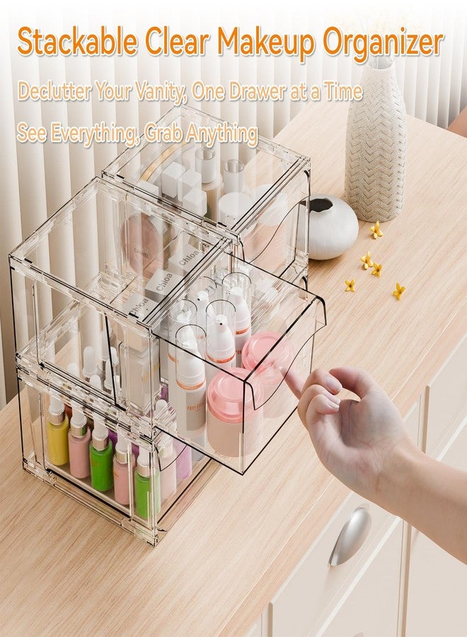 Yieach 4.4"H Small Stackable Storage Drawers,2 Pack Pull Out Clear Acrylic Drawers Organizer for Countertop,Desk,Under sink and Bathroom Closet Organizers,Plastic Makeup and Medicine Storage Organizer - Image 4