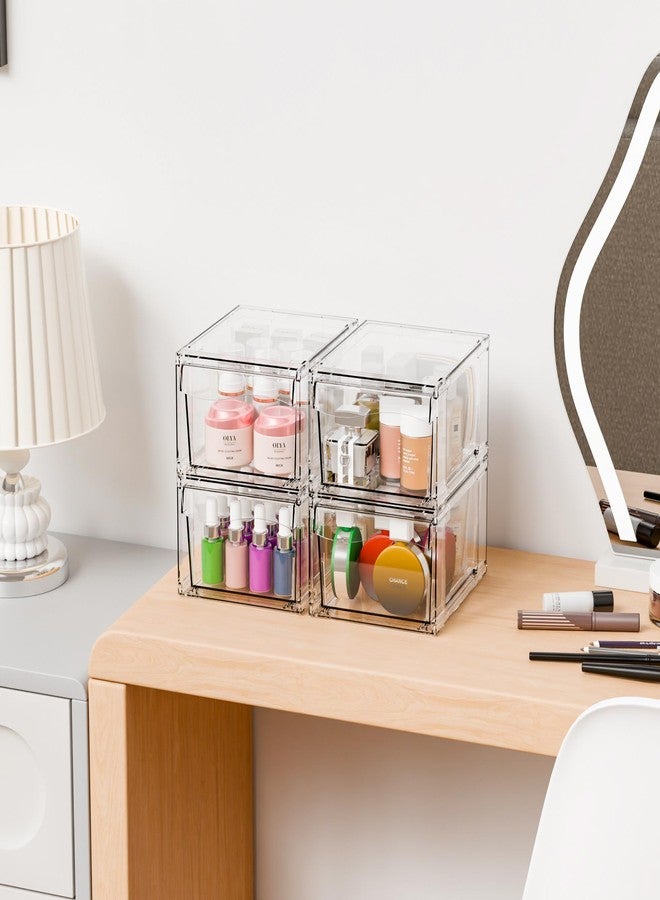 Yieach 4.4"H Small Stackable Storage Drawers,2 Pack Pull Out Clear Acrylic Drawers Organizer for Countertop,Desk,Under sink and Bathroom Closet Organizers,Plastic Makeup and Medicine Storage Organizer - Image 2