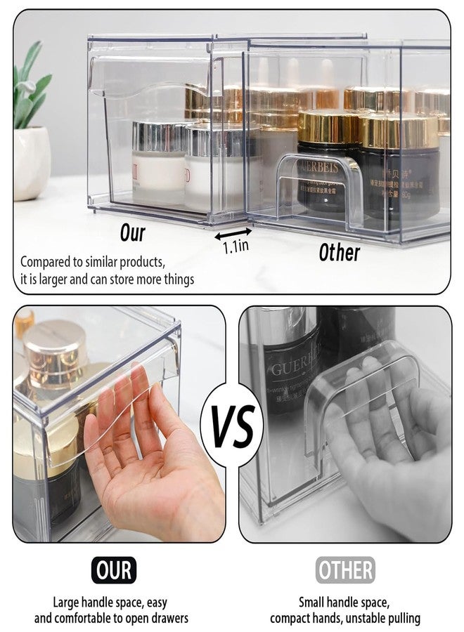 Yieach 4.4"H Small Stackable Storage Drawers,2 Pack Pull Out Clear Acrylic Drawers Organizer for Countertop,Desk,Under sink and Bathroom Closet Organizers,Plastic Makeup and Medicine Storage Organizer - Image 5